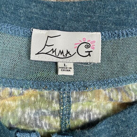Boho Zip Up Cardigan Size S Emma G Mixed Media Sweater Blue Green Fairy - Picture 4 of 5